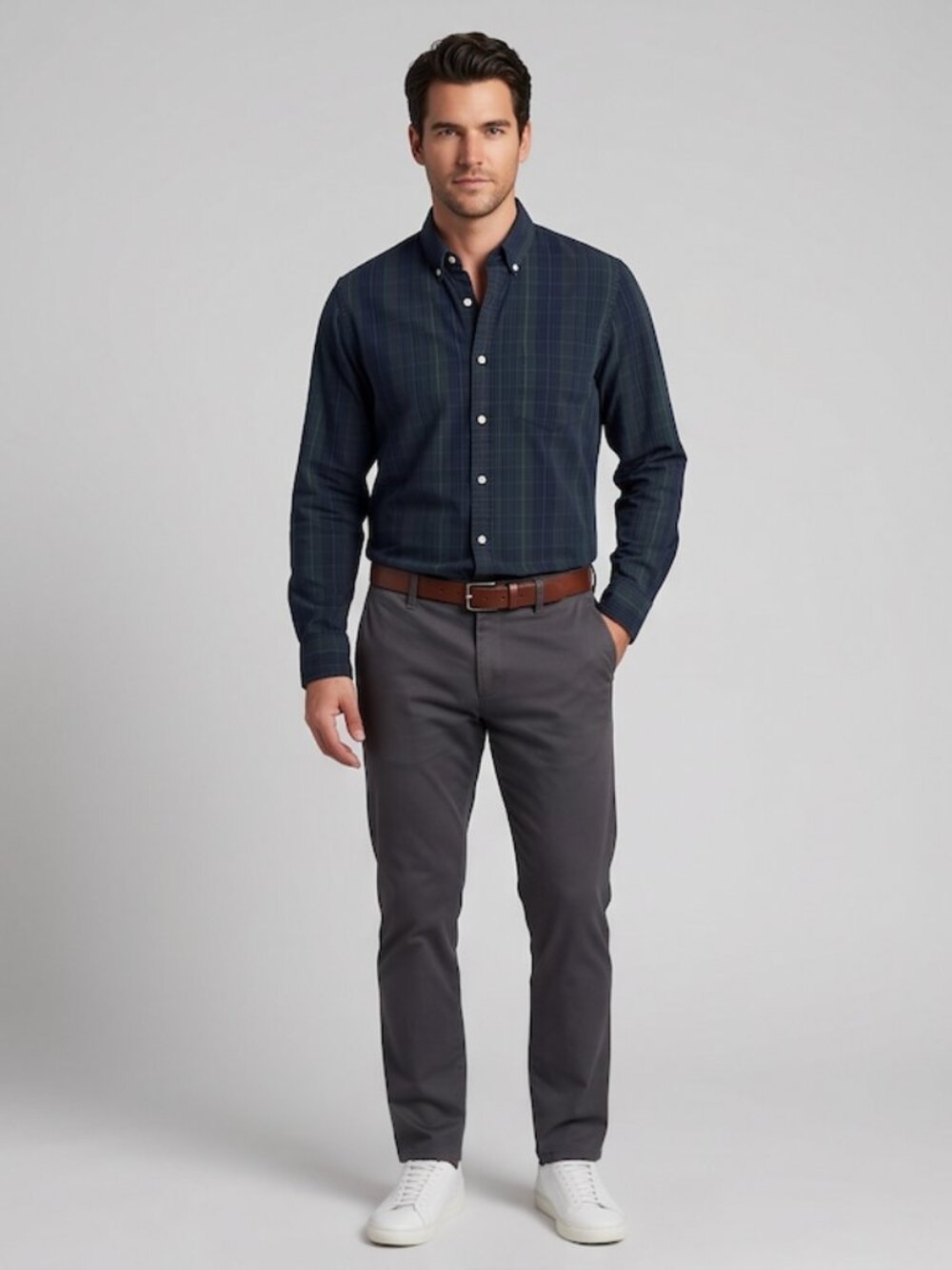 Club Monaco Men’s Classic Fit Plaid Button Down Shirt 100% Cotton Long Sleeve